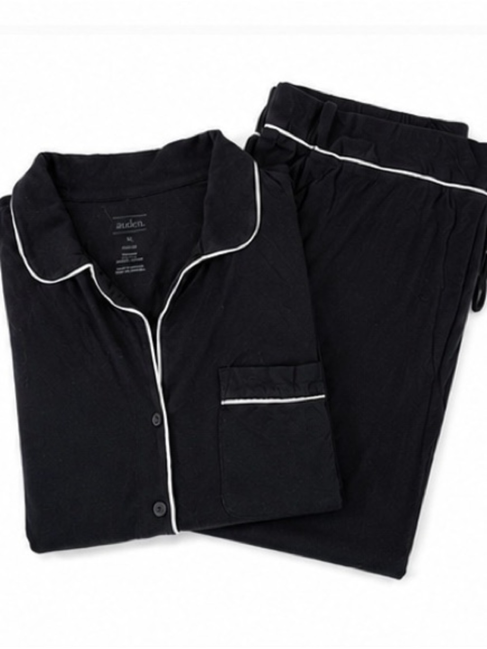 Auden Cloud Knit Black Pajama Set XL White Piping Button Up Sleepwear